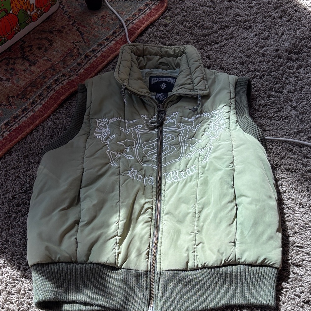 Rocawear Olive Quilted Vest with Embroidery